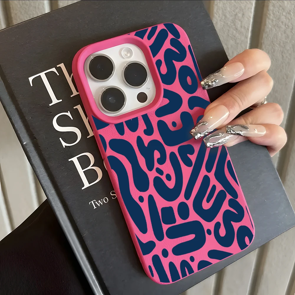 Blue Abstract Letter Pattern Lychee Soft Phone Case Cover