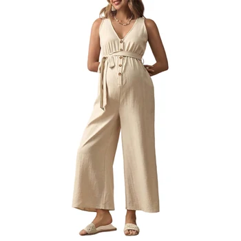 Maternity Jumpsuit Pregnant Women's Clothing Loose Casual Wide Leg Gravida Pants Pregnancy Trousers Sleeveless Breathable ﻿