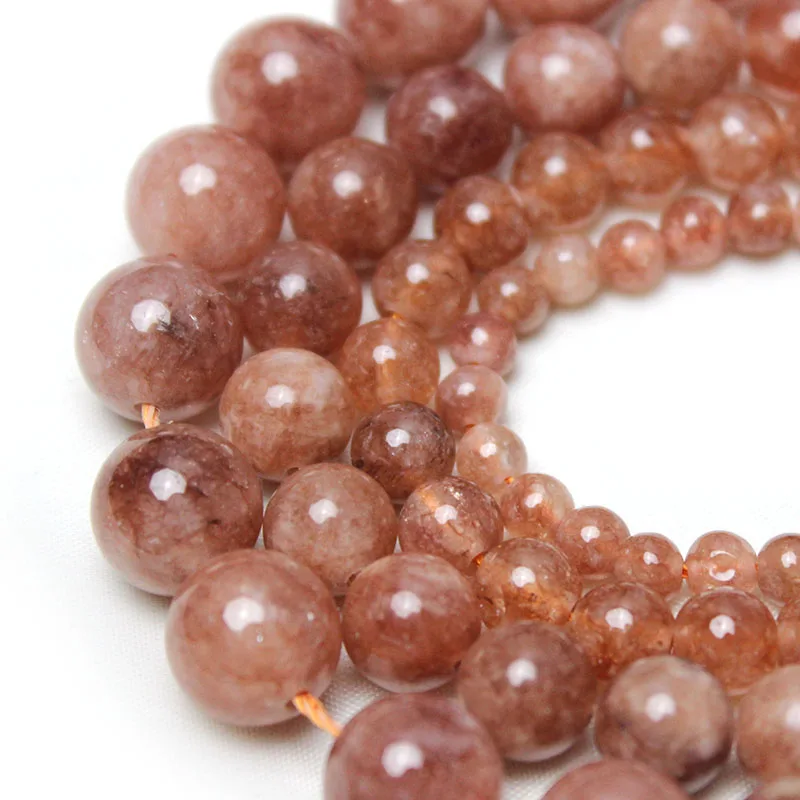 Natural Sun Stone Chalcedony Loose Round Spacer  Beads For Jewelry Making  DIY Necklace Bracelet  Pick Size 4/6/8/10mm 15''