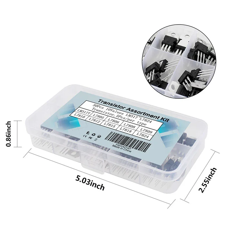 Transistor Kit transistors kit Mosfet LM317T L7805 L7806 L7808 L7809 L7810 L7812 L7815 L7818 L7824 Voltage Regulator TO220 Transistors 50pcs/set