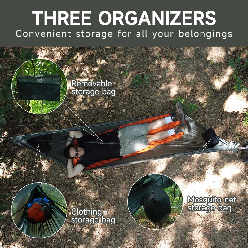 11ft Camping Hammock with Net and Ridge Rope Detachable Full-Open Mesh Lightweight Hammock for Outdoor Hiking Backpacking