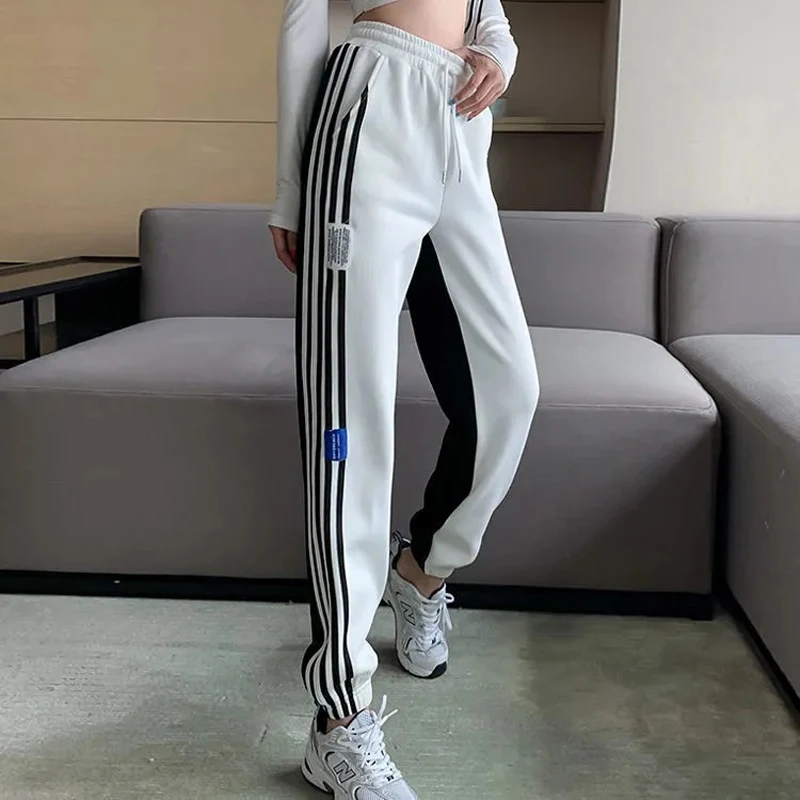 Women Fashion Side Stripe Casual Harem Pants  Summer New Loose Jogger Pant Female College Ankle Trousers Streetwear Length