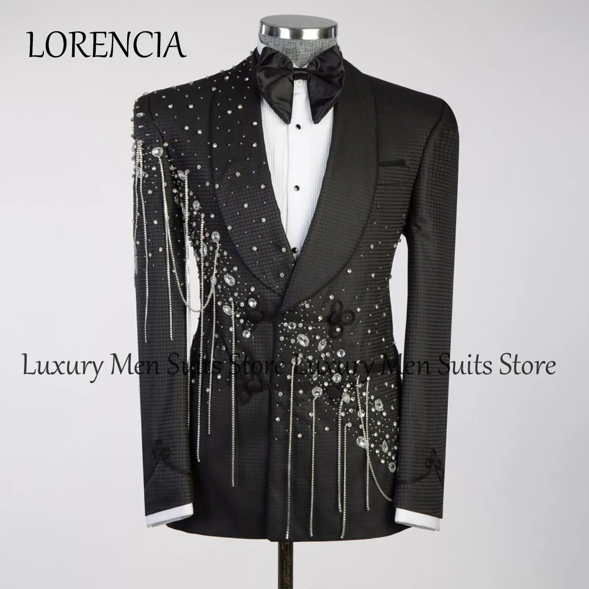 Diamond Tuxedo Men Suits Glitter Lace Groom Wedding 3 Pieces Sets Bridegroom Prom Blazers Slim Fit Costume Homme