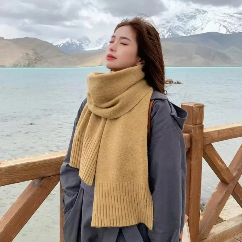 Korean Style New Solid Color Knit Scarf for Students and Couples Fashionable Winter Neck Warmer Soft and Cozy