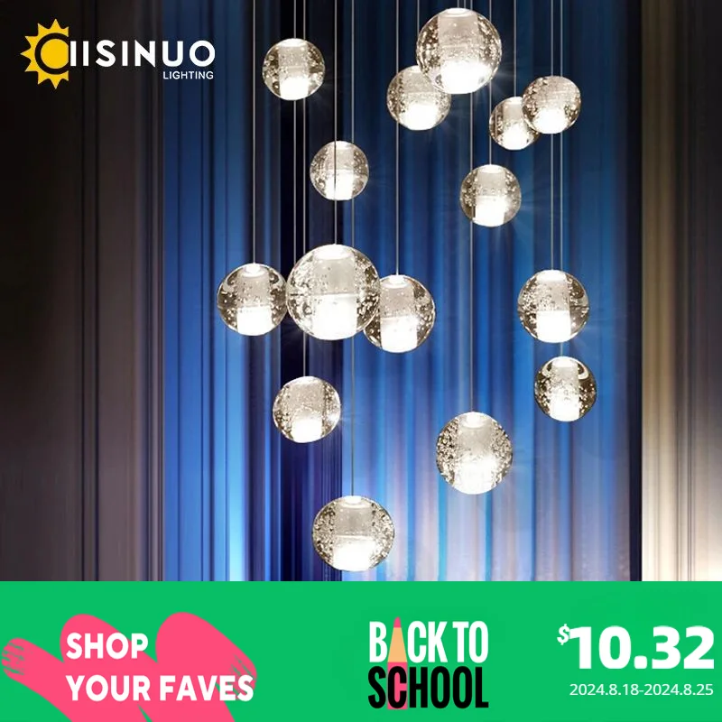 Villa Staircase Pendant Lights Long Cable Hanging crystal glass ball droplight for Restaurant Bar Indoor Decorative pendant lights pendant lamp chandelier lighting