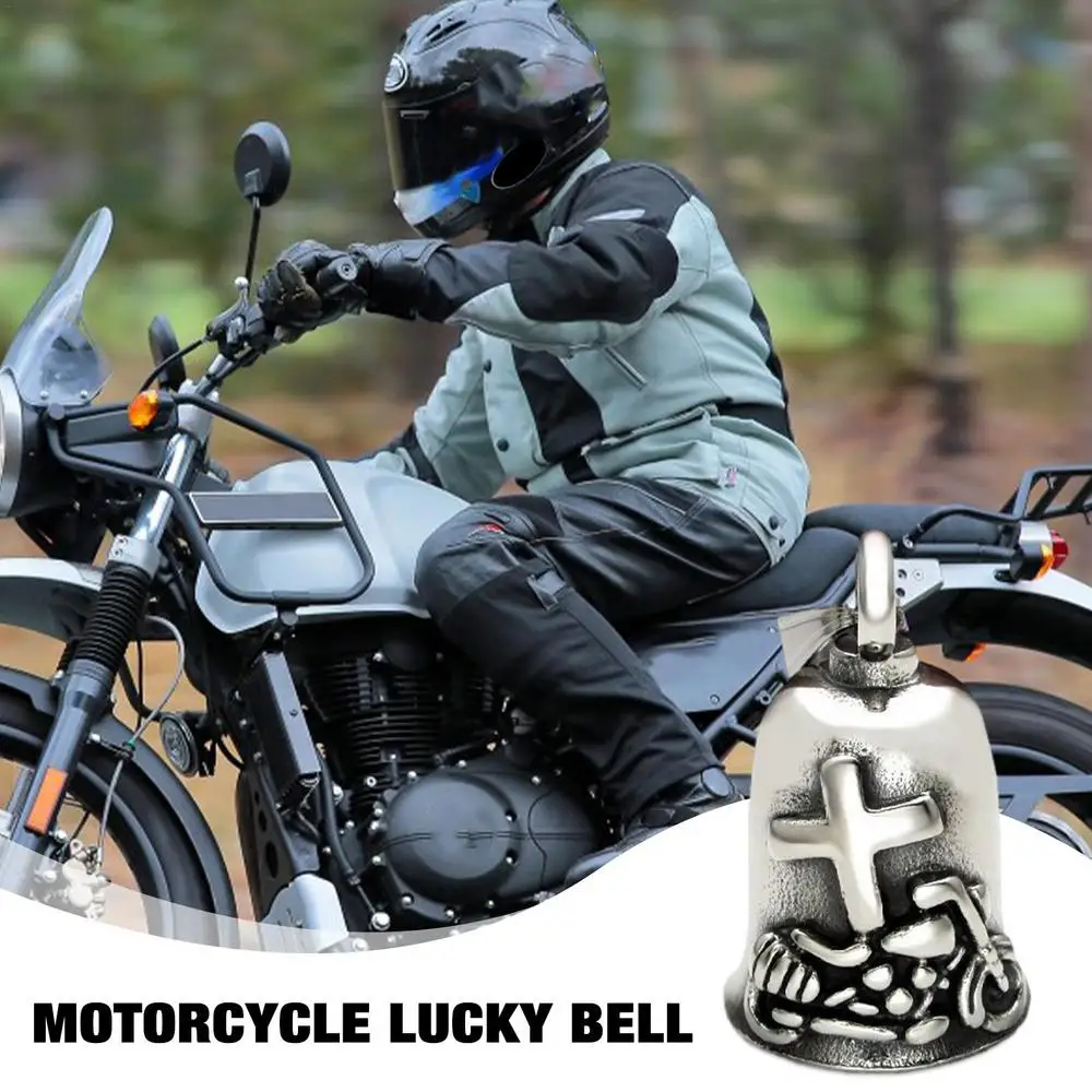 Motorcycle Good Luck Charm Bell Vintage Cross Key Chain For Luck On The Road Motorcycle Decorations For Dad And Husband Drive