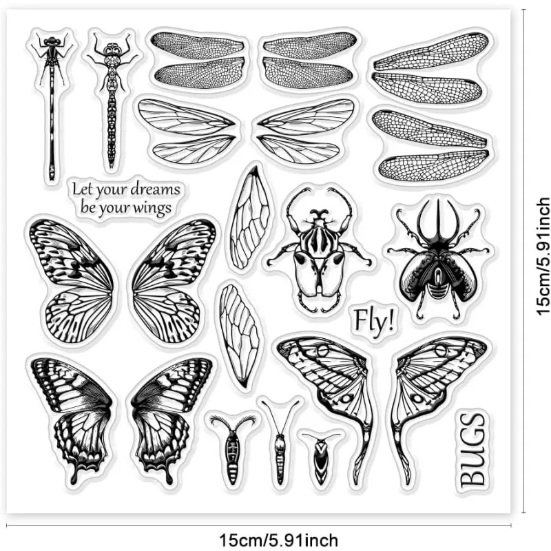 Clear Stamps Clear Rubber Stamps 1Sheet Insect Butterfly Dragonfly Clear Stamps for DIY Scrapbooking Insect Wings Silicone Stamp Seals Transparent Stamps