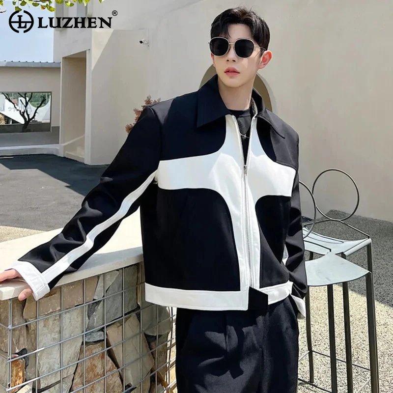 

LUZHEN Fashion Jackets Contrast Spring Geometric Trend Color Men's Casual Short Coat Korean Style Zipper Loose Outwear 2ee935