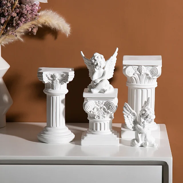 Ornement d'ange de colonne romaine ci-après, sculpture en résine, vitrine, modèle de maison, mini accessoires de photographie, décorations douces 3