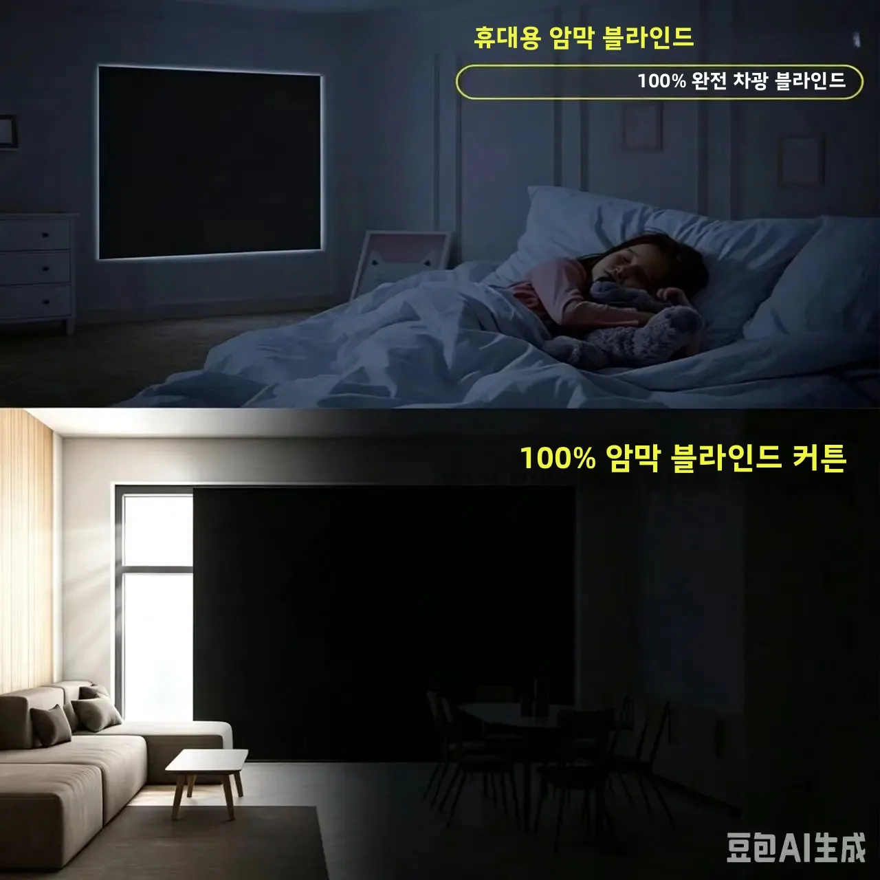 암막 커튼 100% 효과, 드릴링 필요 없음, 침실 여행용으로 사이즈 조절 가능, 이상적인 룸다크닝 솔루션