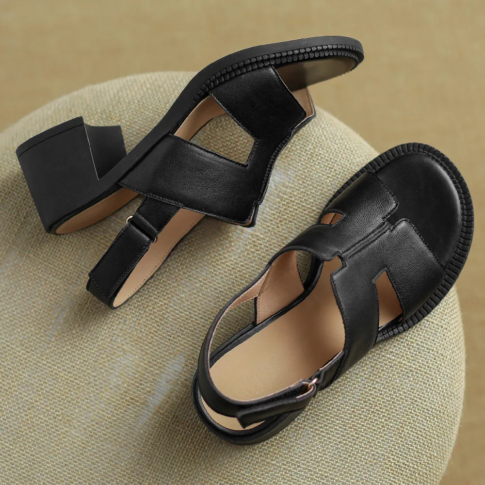 danxuefei big size 34-41 women's genuine leather slingback open toe sanndals OL style soft comfortable high quality summer shoes