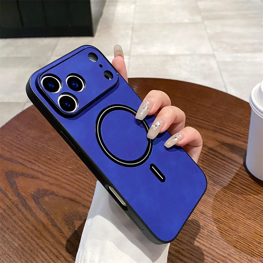 Matte Leather MagSafe Magnetic Wireless Phone Case.