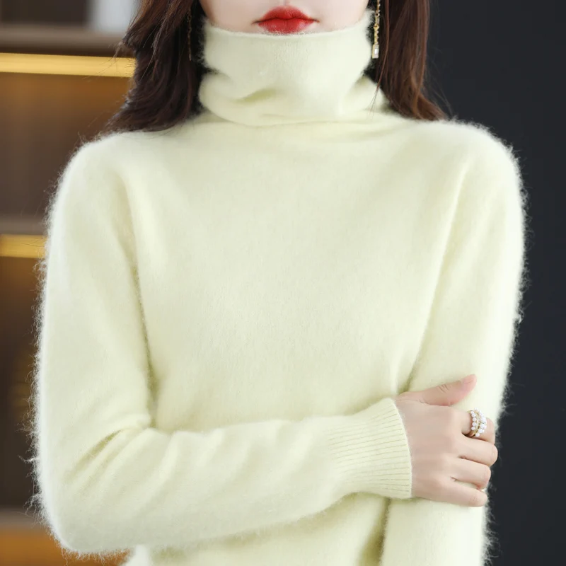 Autumn and winter new 100% pure mink cashmere sweater women's turtleneck pullover knitted soft fashion women's top 4