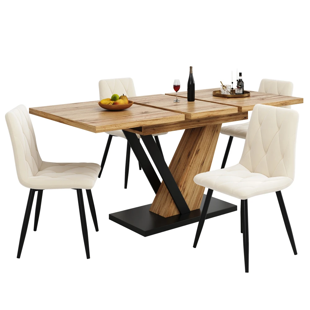 120–160 x 75 x 75,5 cm ausziehbarer Esstisch, Küchentisch, ausziehbar bis 160 cm, für Küche und Wohnzimmer, Holzplanke – Detail 9