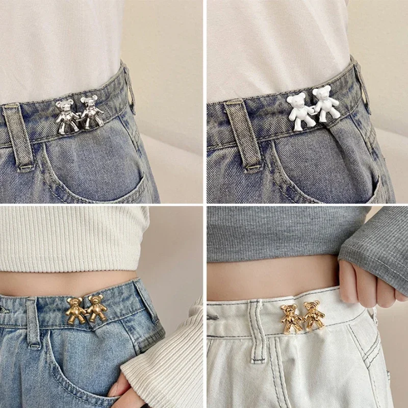 2PCS Bear Shaped Adjustable Jean Button Waist Buckle Snap Pants Buckle Extender Replacement Jeans Button Attacher Pins 2025 3