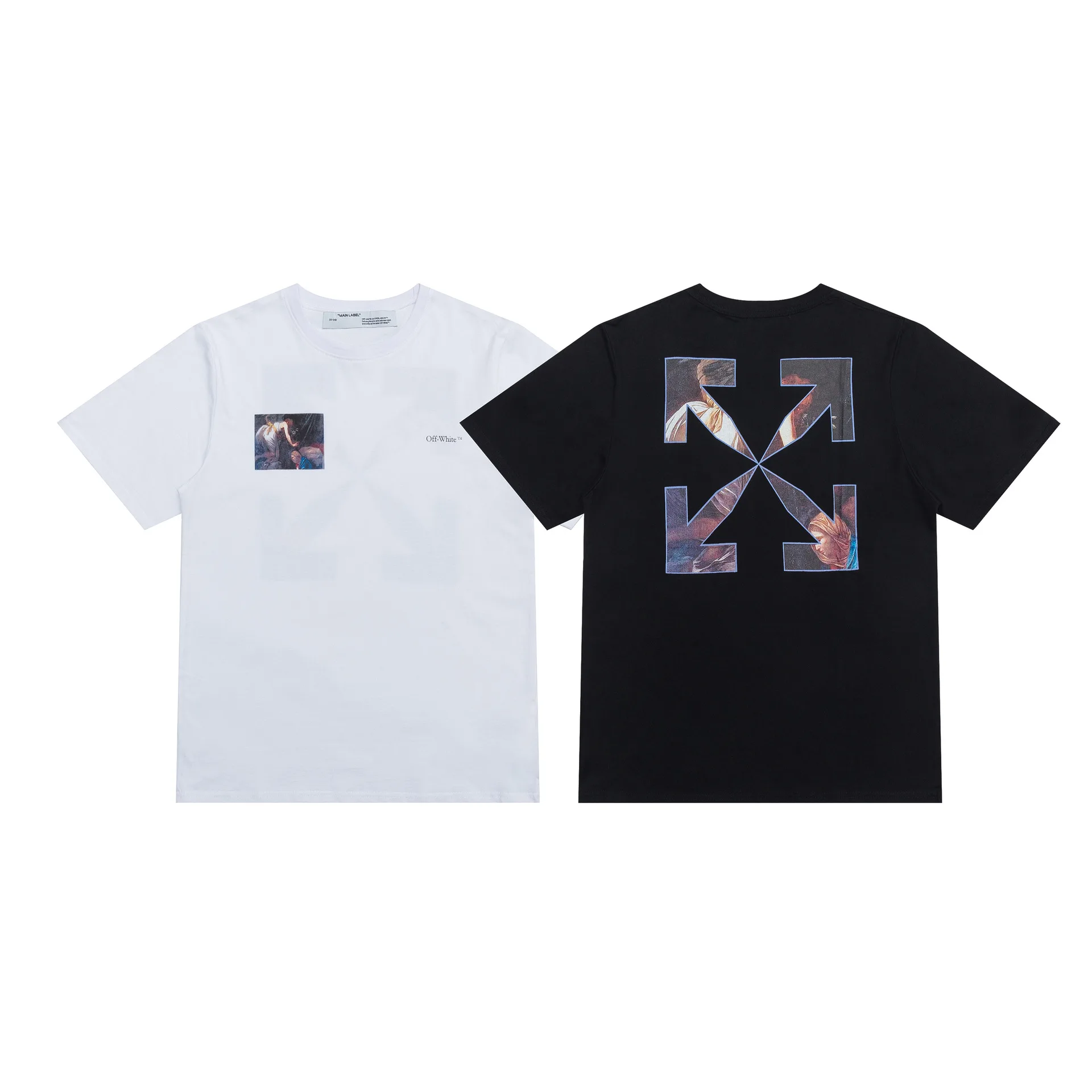 

2024 Summer New OFF White Figure Oil Painting Series Round Neck Pullover Men's and Women's Short sleeved T Shirt