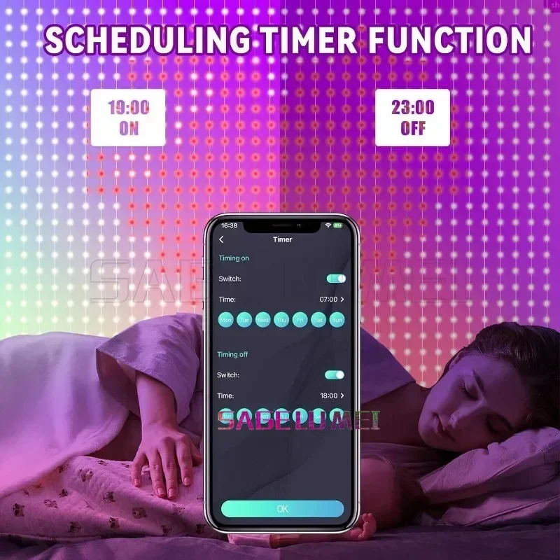 Smart Curtain Lights 400 LED USB Curtain String Lights DIY App Remote Control Music Sync Christmas Holiday Party Curtain Strings 4