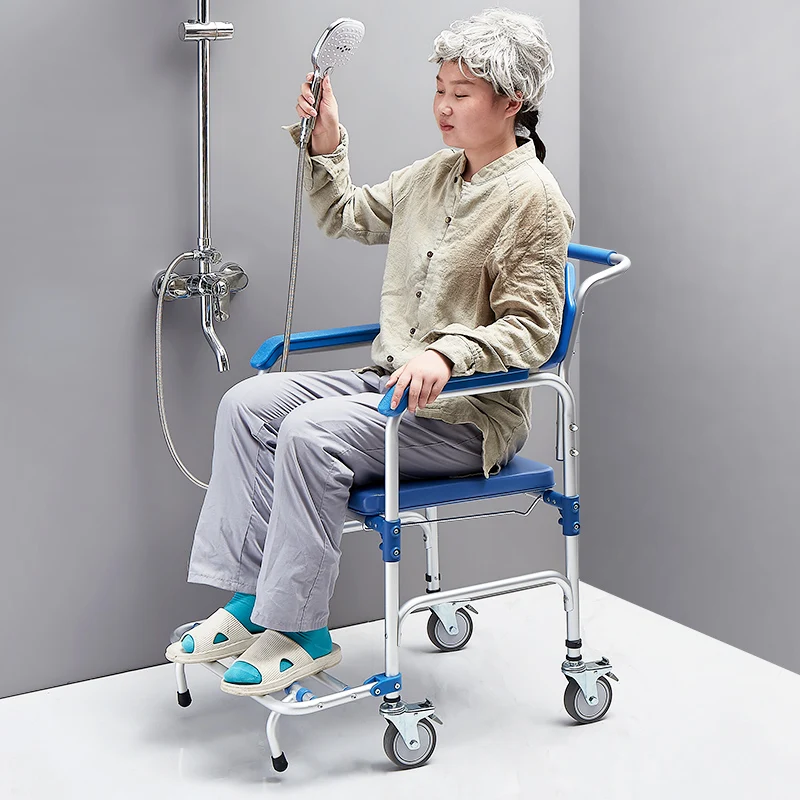 Foldable Bath Chairs Elderly Pregnant Toilet Chair with Wheels Movable Shower Chairs Aluminum Alloy Potty Chair Transfer
