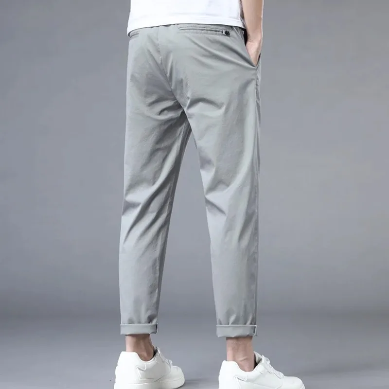 Spring and Autumn Men's High Waist Button Zipper Pocket Solid Color Halen 9/4 Trousers Vacation Fashion Office Lady Casual Pants