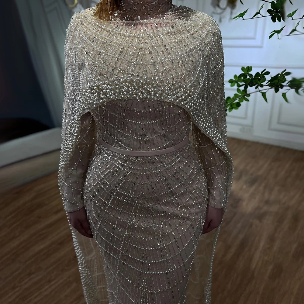 S02605ff5d2804490b8900342f2c707b68 Arabic Nude Mermaid Long Cape Sleeves Luxury Evening Dresses Gowns For Women Wedding Party Mallzona