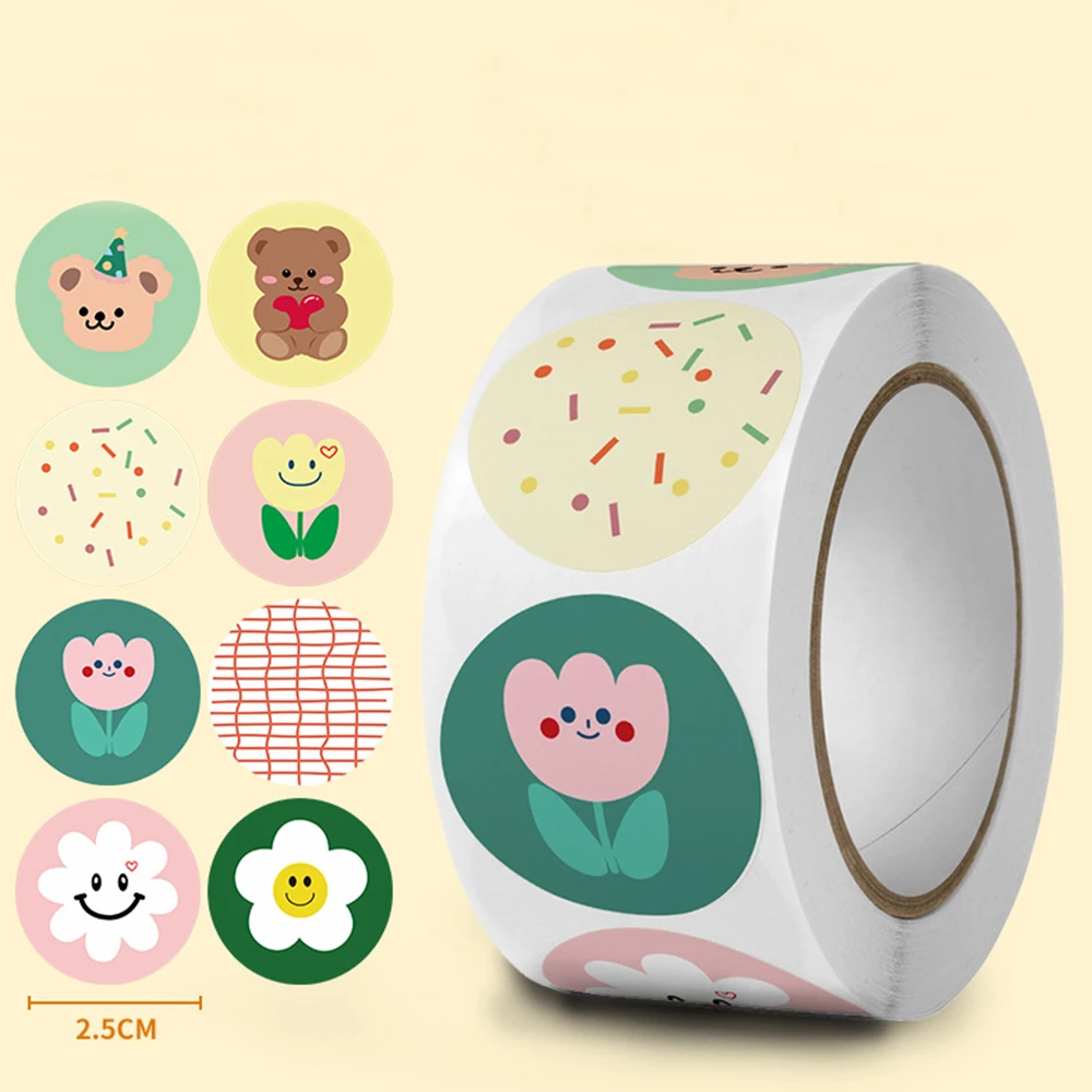 

100-500pcs Cute Cartoon Stickers 1inch Reward Sticker Round Rainbow Seal Labels for Handmade Gift Packing Decor Kids