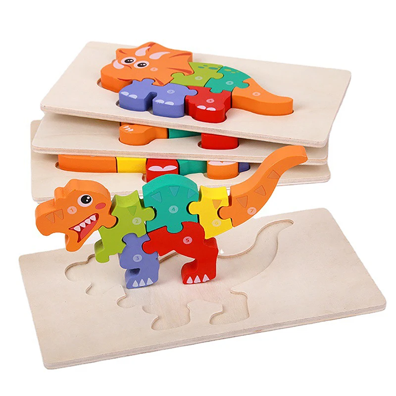 

1Set Wooden 3D Puzzle Montessori Baby Dinosaur Giraffe Animal Jigsaw Wood Puzzle Game Kids Educational Toys For Children Gift