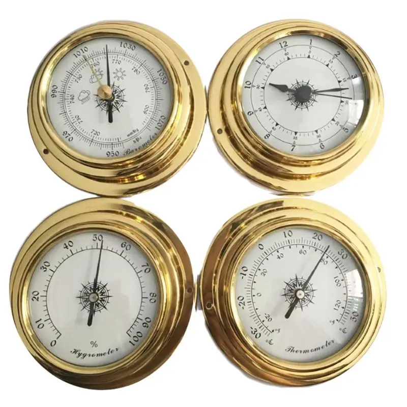 

4 Pcs Boat Barometer Clock Thermometer Hygrometer Set Wall Mounting Type Brass for Case for Shell Lightw