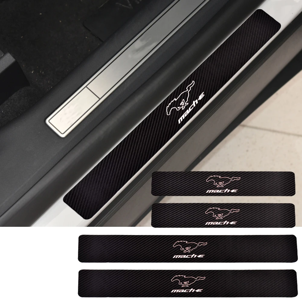 4*Car Door Sill Protector Carbon Fiber Leather Sticker for Ford Mustang