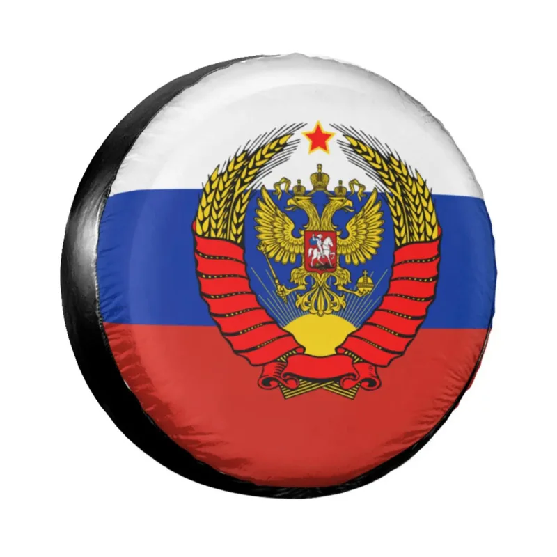 

Flag Of Russia With Soviet Eagle Spare Tire Cover for Mitsubishi Pajero Coat of Arms Car Wheel Protectors 14" 15" 16" 17" Inch