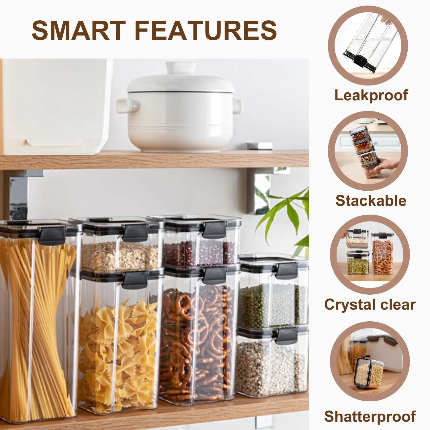 Clear Airtight Food Storage Containers with Lids, Plastic Canister for Kitchen Organizer Storage, for Flour, Sugar, Cereal, Rice 5