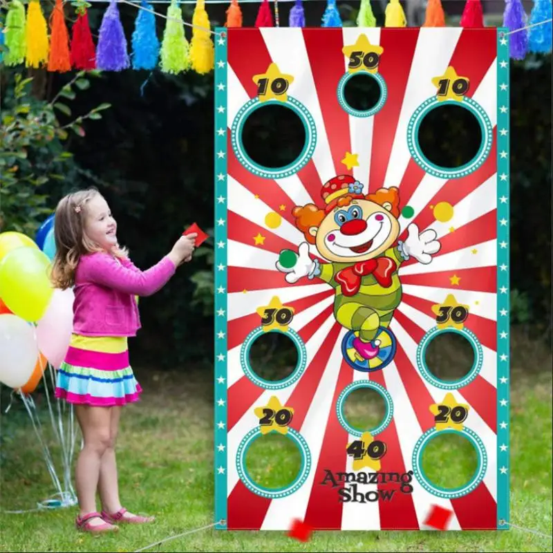 

Circus Toss Game Funny Kids Toys Family Outdoor Carnival Circus Magic Show Sandbag Scoring Flags Banner Backdrop Throwing Toys