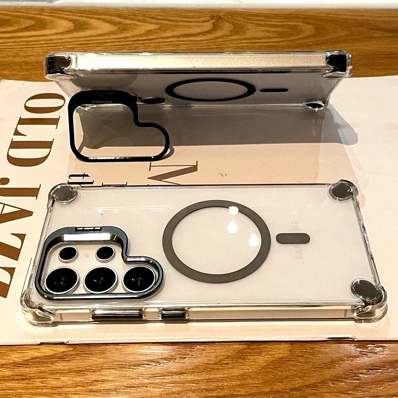 Luxury Transparent Case with MagSafe Wireless Charging Stand Cover