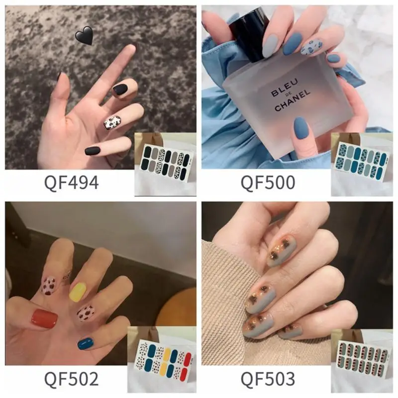 Semi Cured Gel Nails Art Stickers Fashion Solid Color Manicure Decal UV LED Lamp Gel Nail Decals Nail Sticker Decoration 5