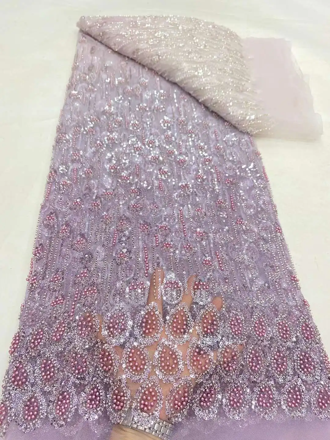 

Африканская кружевная ткань для жениха 2024, высококачественные бусины, блестки, вышивка, сетчатые кружевные ткани в нигерийском стиле для свадебного платья, шитье DP