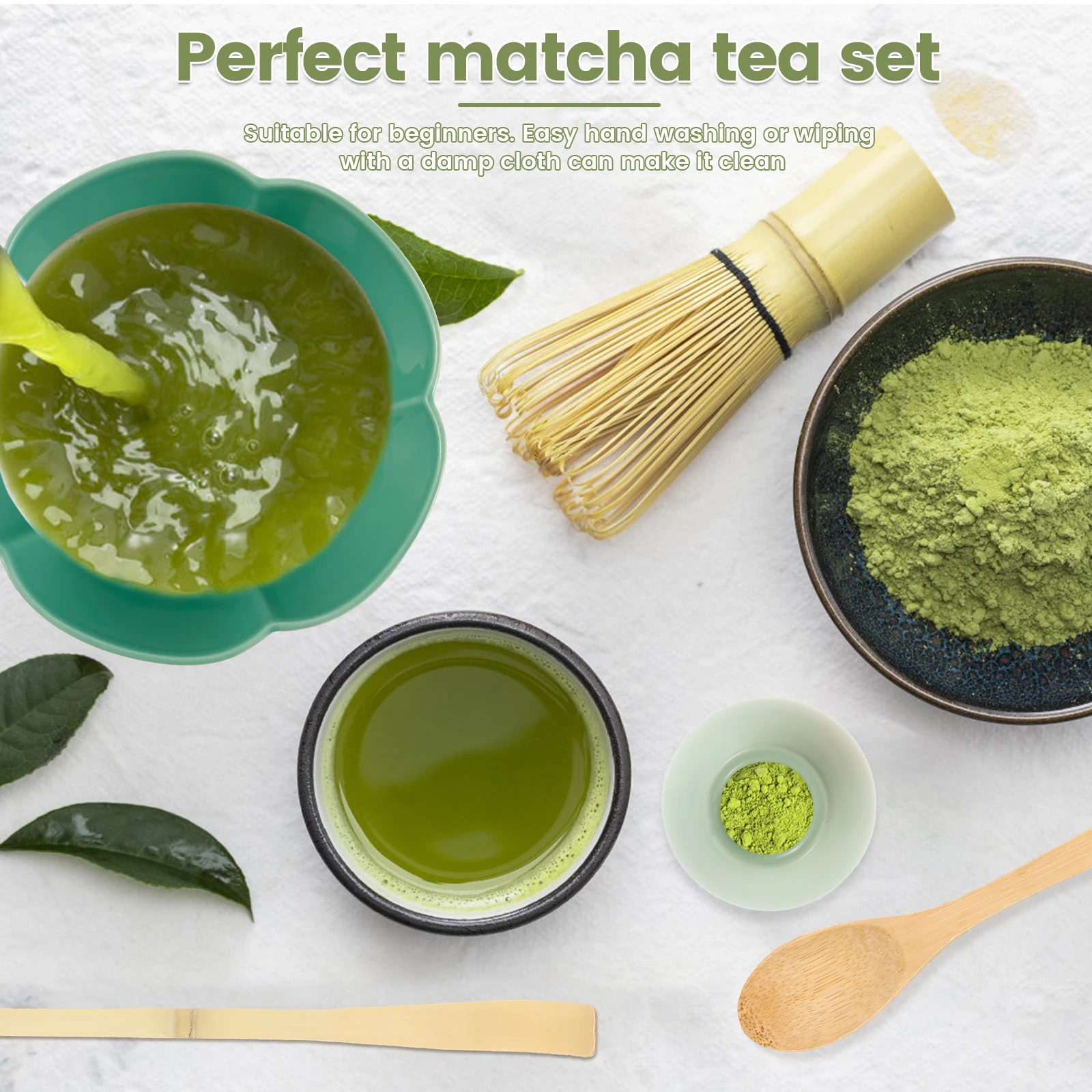 Japanese Matcha Whisk Set Bamboo Matcha Whisk Traditional Tea Scoop Deep Scoop Stainless Steel Tea Strainer for Lovers 5Pcs