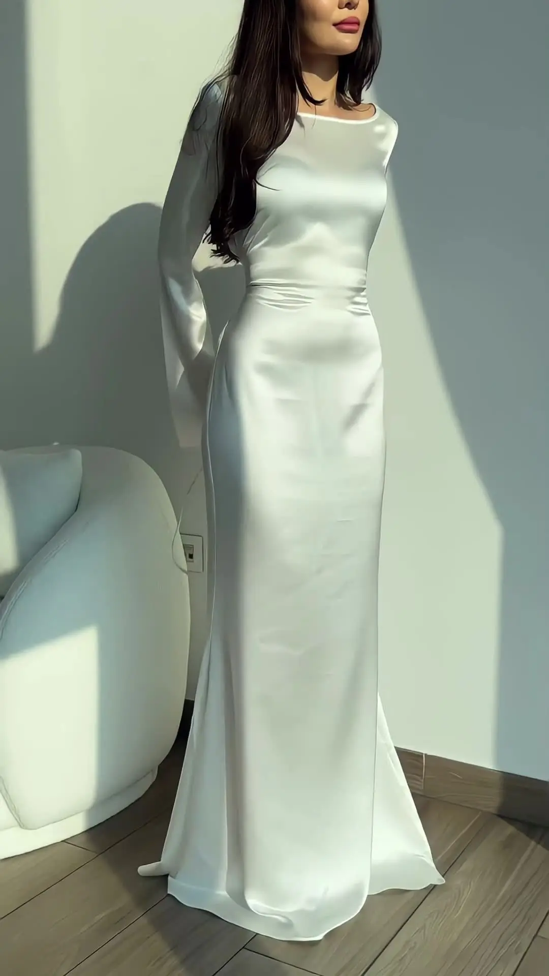 LISM Simple Silk Satin Mermaid Evening Dress Long Sleeve Stretch waist  freely Prom Gown Floor Length Formal Occasion Party 2024 - AliExpress