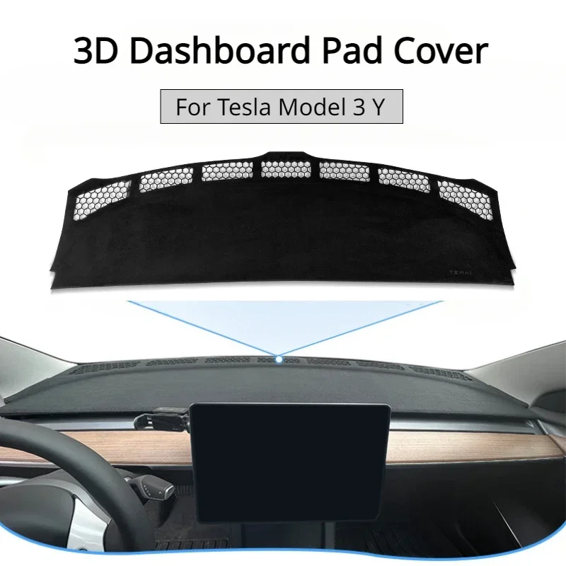 

3D Dashboard Cover for Tesla Model 3 Y Non-slip Sun Shade Dashboard Protection Mat Suede Panel Flocking Sunshade Car Accessories