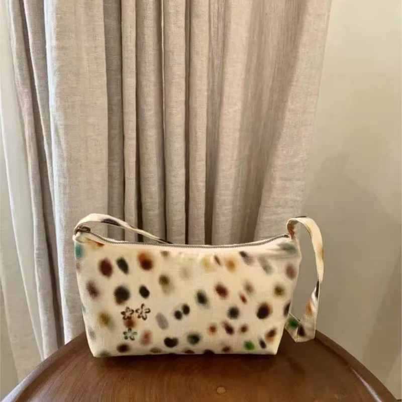 Pastel Yellow Colorful Polka Dot Underarm Bag Women Leather Large Capacity Shoulder Bags Ladies Commuter Versatile Handbag 2025