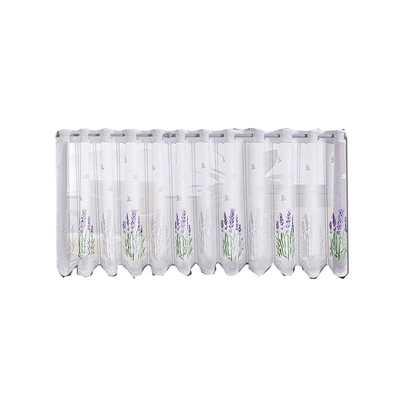 White Lavender Spray Flower Short Curtains, Living Room Bedroom Window Decorative Curtains, Kitchen Cabinet Blocking 4