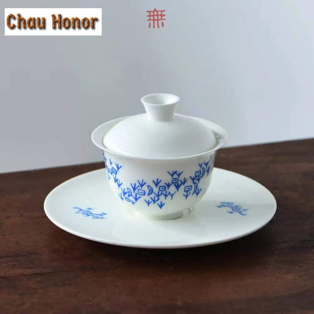130ml Oracle Bone Culture Gaiwan Elegant White Porcelain Tea Bowl Tea Tureen Household Tea Making Cover Bowl Cafes Ornaments