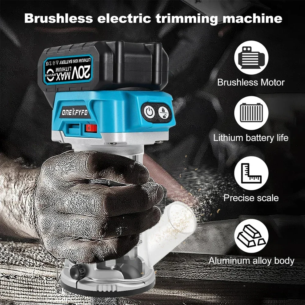 Brushless 6 Speeds Electric Trimmer Aluminum Alloy Base Cordless Wood Router Woodworking Engraving Slotting for Makita Battery 3