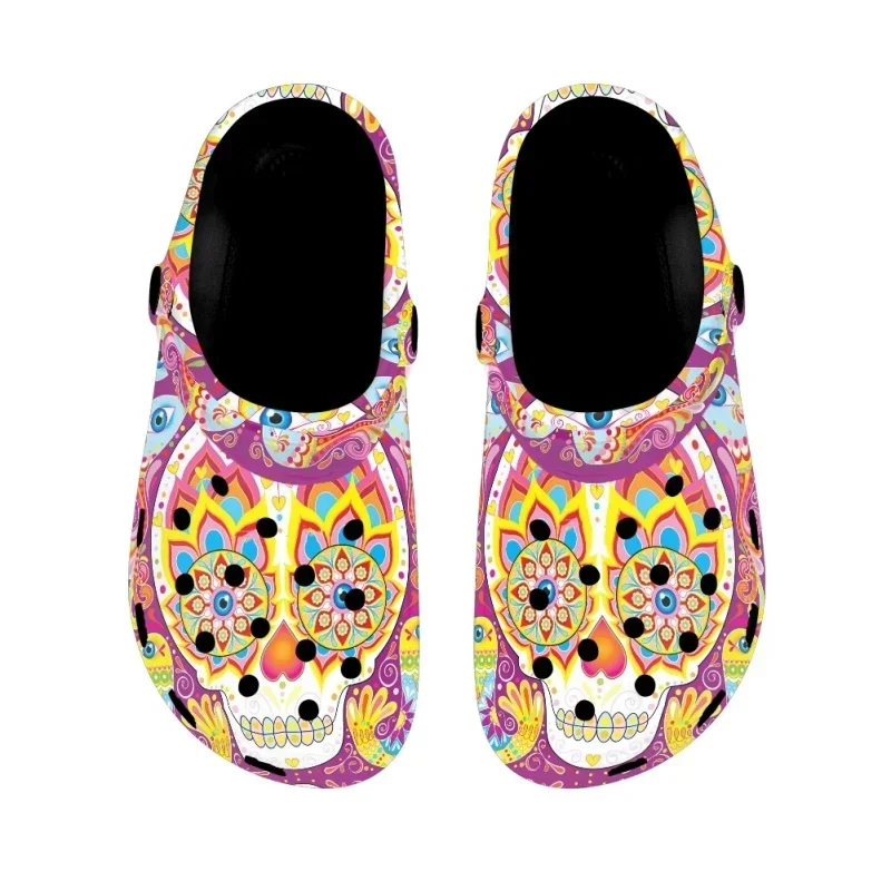 Suger Skull Print Women Hole Shoes Summer Beach Adult Sandals Lightweight Soft Platform Flip Flops Slide Slippers