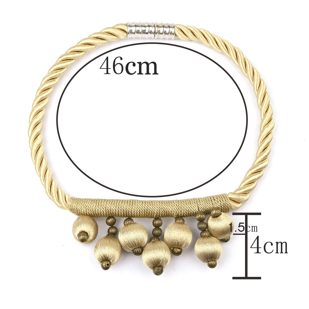 Fermacravatta Magnetici Per Tende In Cotone Intrecciato A Mano – Senza Fori, Regolabili, Beige, Lunghezza 51,3 Cm - 3