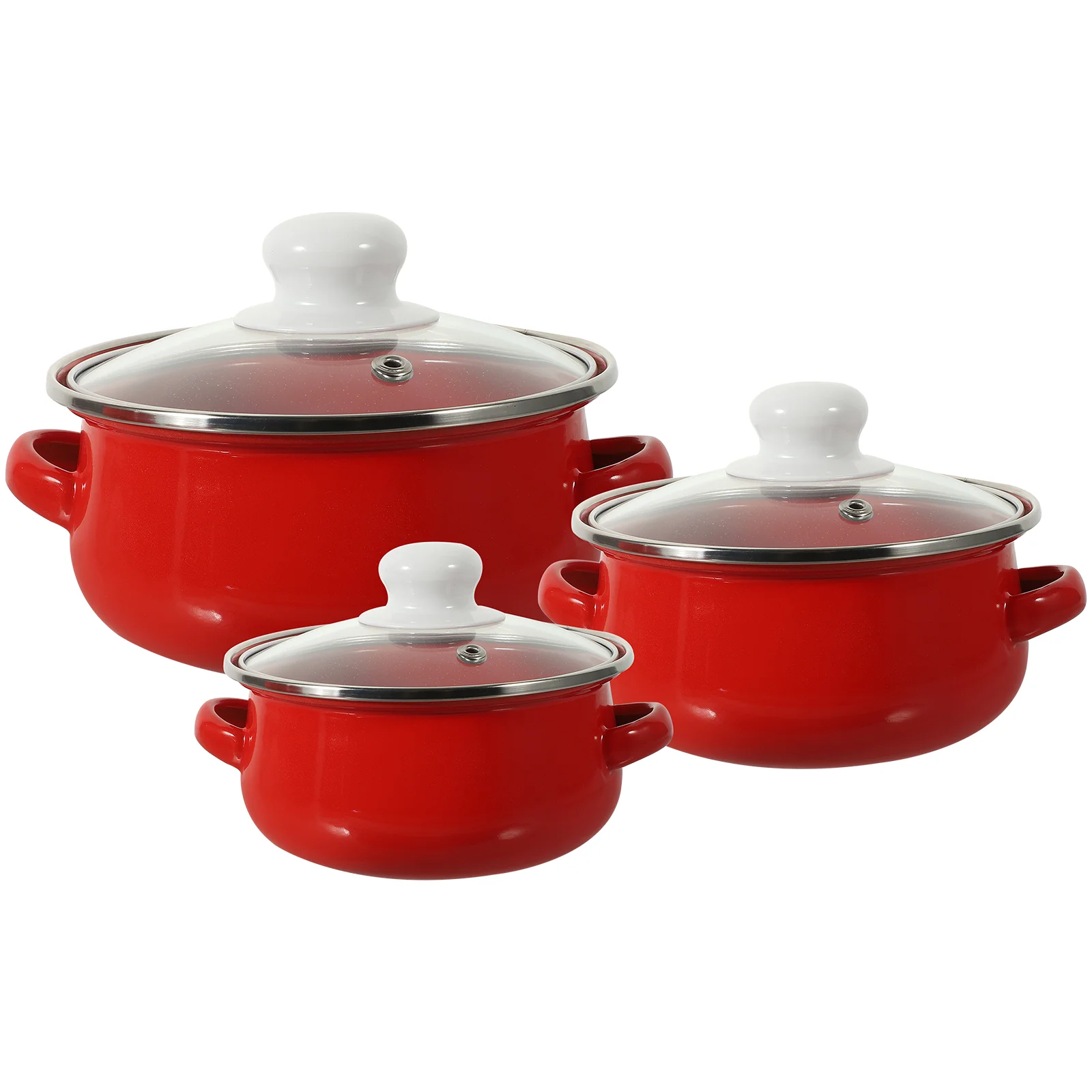 

3 Pcs Enamel Pot Ramen Cooker Soup Double Handles Cooking Small Saucepan The Dish Gravy Stock Convenient Decorative with