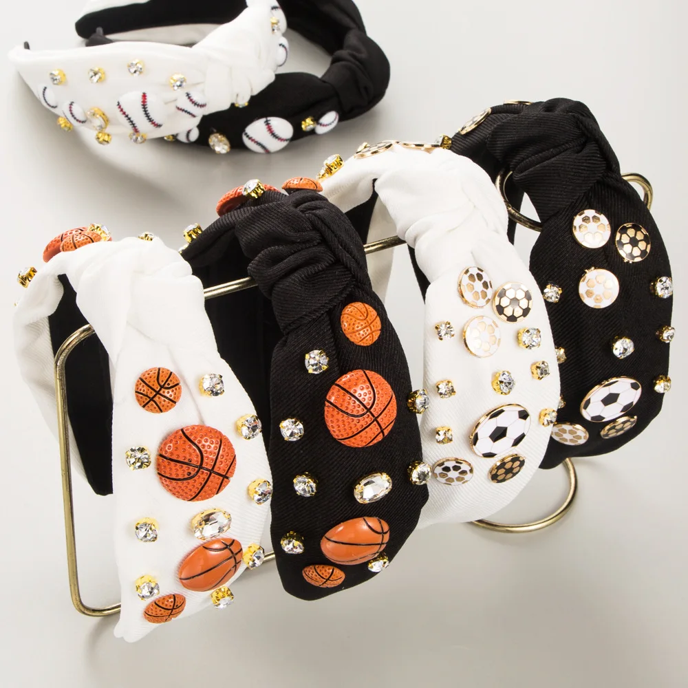 European and American Fashion Sports Basketball Football Baseball Accessories Headband Hair Accessories Diamond-Laid Hairband baseball storage box table top decor football accessories display case showcase