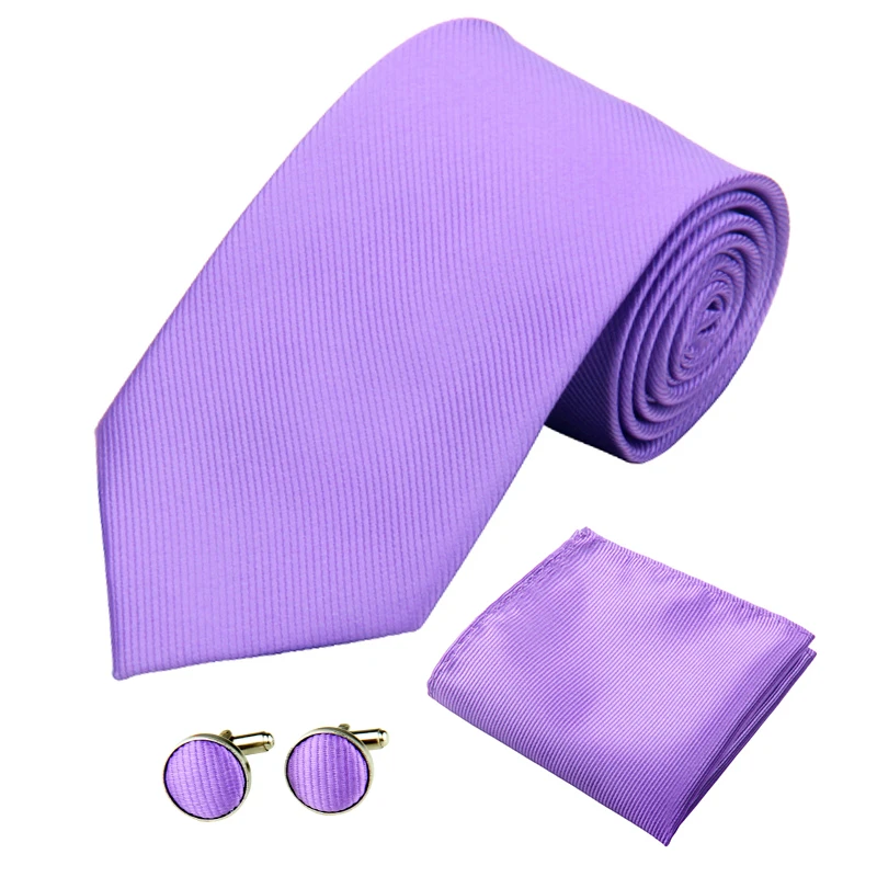 Fashion Mens Tie Set 8cm/3.15in Wedding Silk Solid Striped Black Red Accessories Cufflinks Pocket Square Necktie for Men Women
