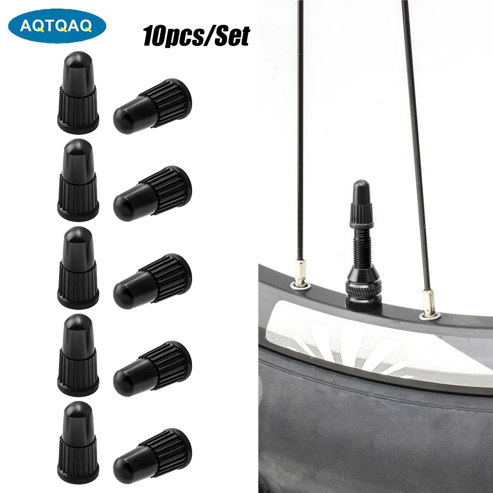 10PcsSetPrestaValveCapsBlackPlasticBikeDustCapsTireBicycle