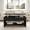 Fluted Lift Top Coffee Table, Wooden Coffee Table Dining Table with Storage Shelf and Large Hidden Compartment 3