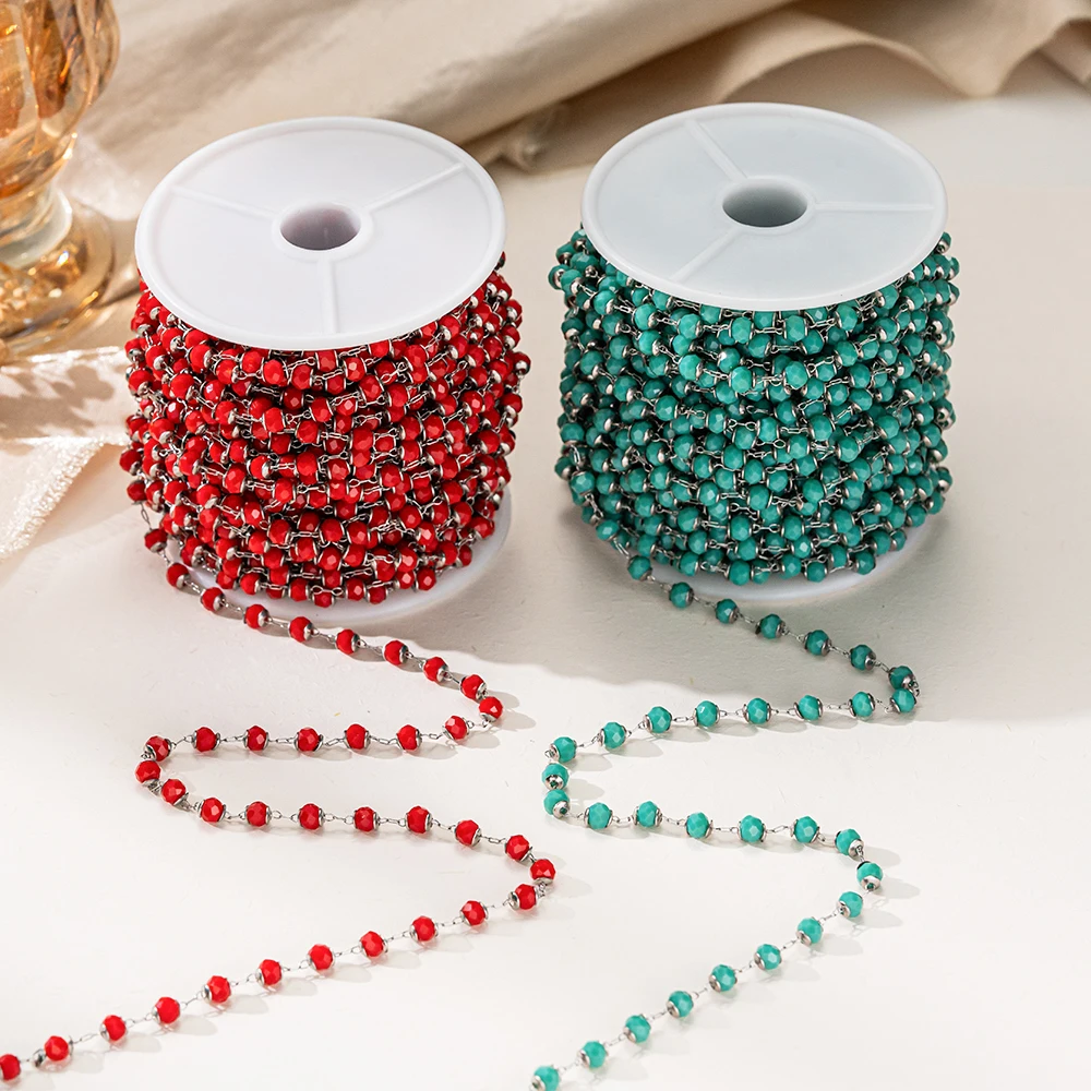 Stainless Steel Beaded Chain for DIY Jewelry Making - 1 Meter Crafting Accessory
