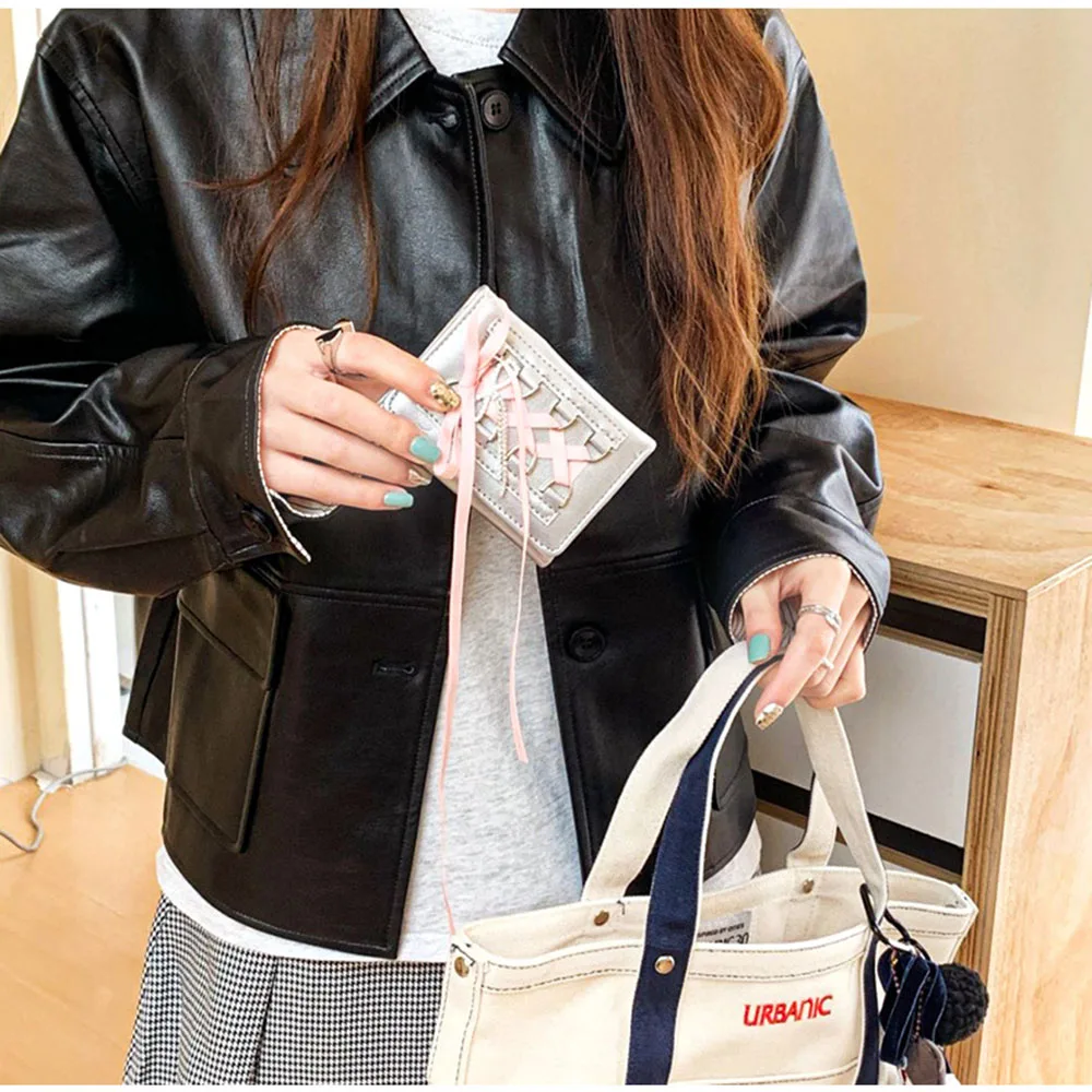 Silver Sweet Bow Wallets Women Y2k Designer Original Fashion Short Coin Purse Korean Style Casual New Cute Girls Mon